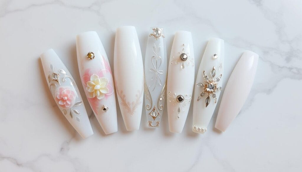 white acrylic nails with design